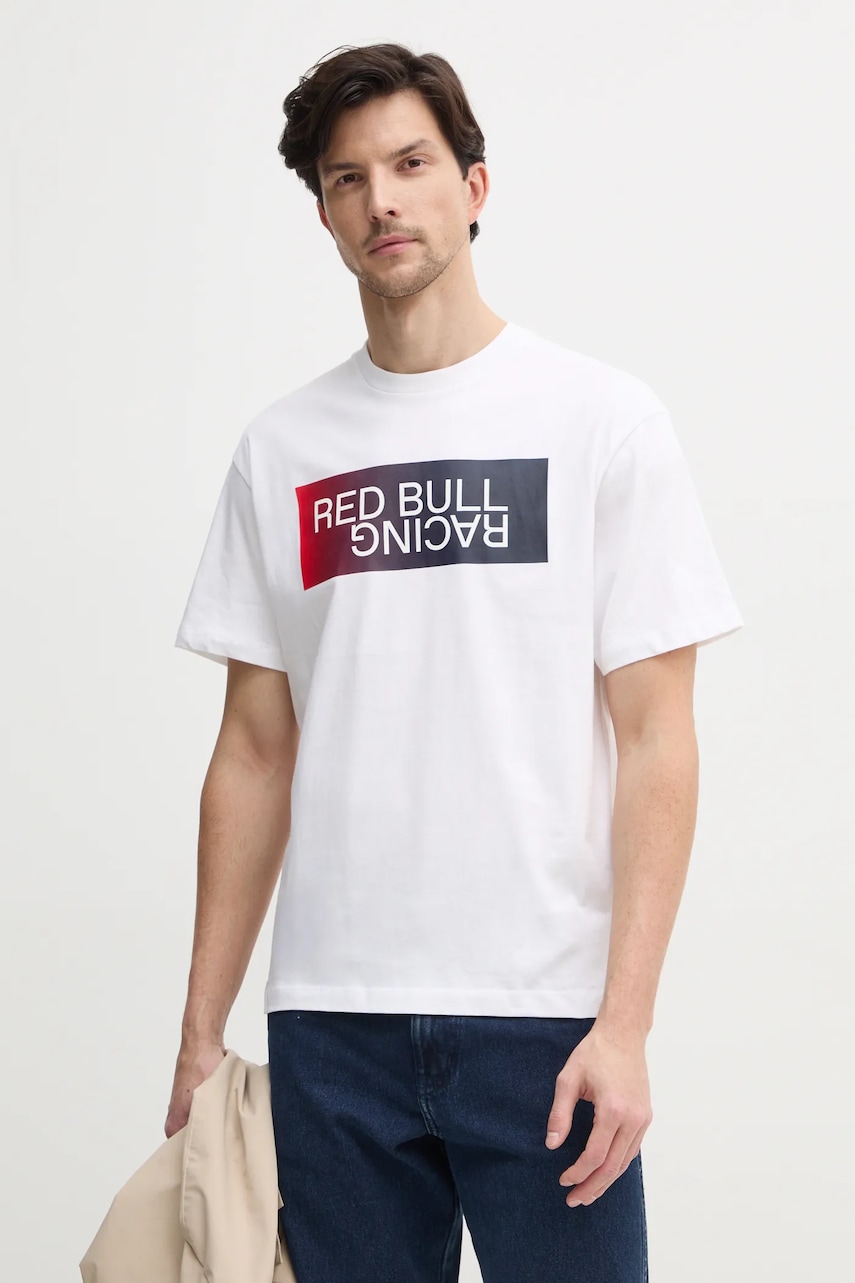 Red Bull Racing x Pepe Jeans tricou din bumbac OMBRE LOGO TEE barbati, culoarea alb, cu imprimeu, RM500019 Red Bull Racing x Pepe Jeans tricou din bumbac OMBRE LOGO TEE barbati, culoarea alb, cu imprimeu, RM500019