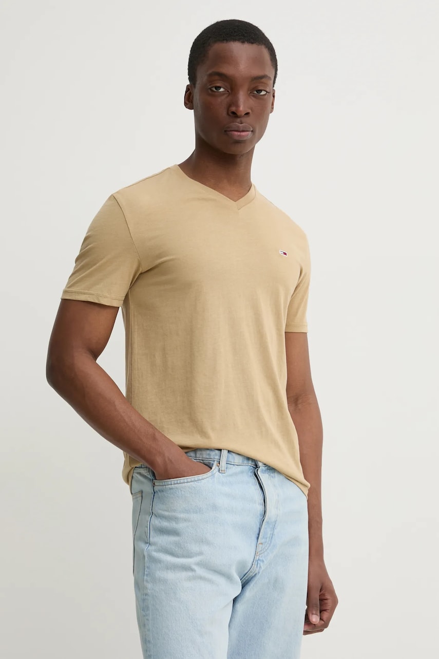 Tommy Jeans tricou barbati, culoarea verde, neted, DM0DM20364 Tommy Jeans tricou barbati, culoarea verde, neted, DM0DM20364