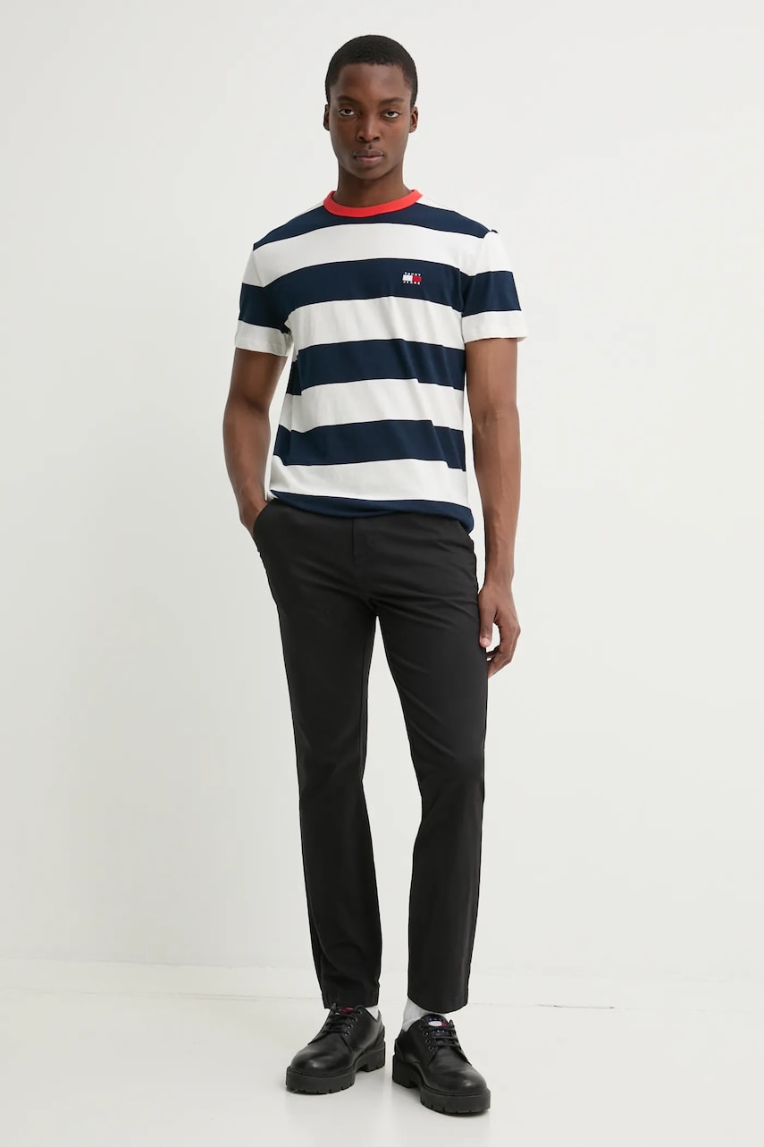 Хлопковая футболка Tommy Jeans мужская цвет синий узорная DM0DM20766 Хлопковая футболка Tommy Jeans мужская цвет синий узорная DM0DM20766
