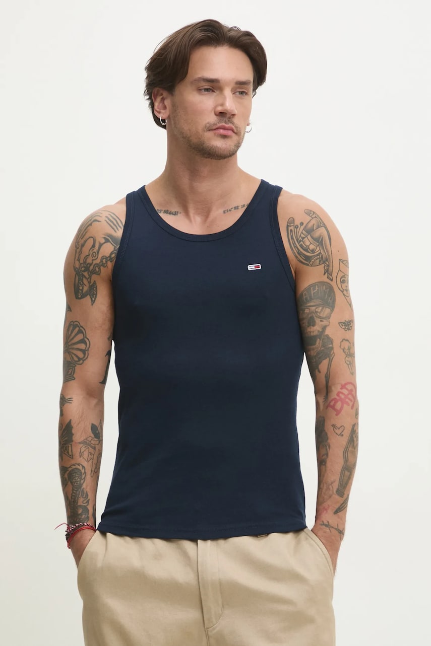 Tommy Jeans tricou din bumbac 2-pack barbati, culoarea albastru marin, DM0DM20769 Tommy Jeans tricou din bumbac 2-pack barbati, culoarea albastru marin, DM0DM20769