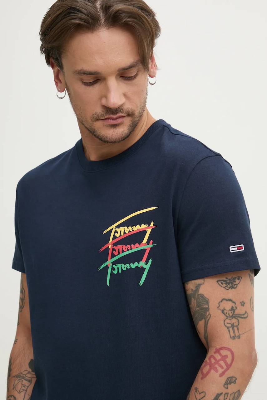 Tommy Jeans tricou din bumbac barbati, culoarea albastru marin, cu imprimeu, DM0DM20771 Tommy Jeans tricou din bumbac barbati, culoarea albastru marin, cu imprimeu, DM0DM20771