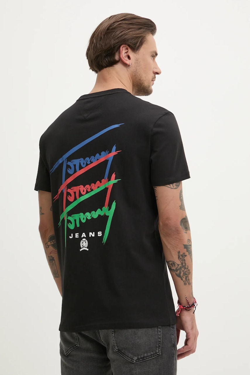 Tommy Jeans tricou din bumbac barbati, culoarea negru, cu imprimeu, DM0DM20771 Tommy Jeans tricou din bumbac barbati, culoarea negru, cu imprimeu, DM0DM20771