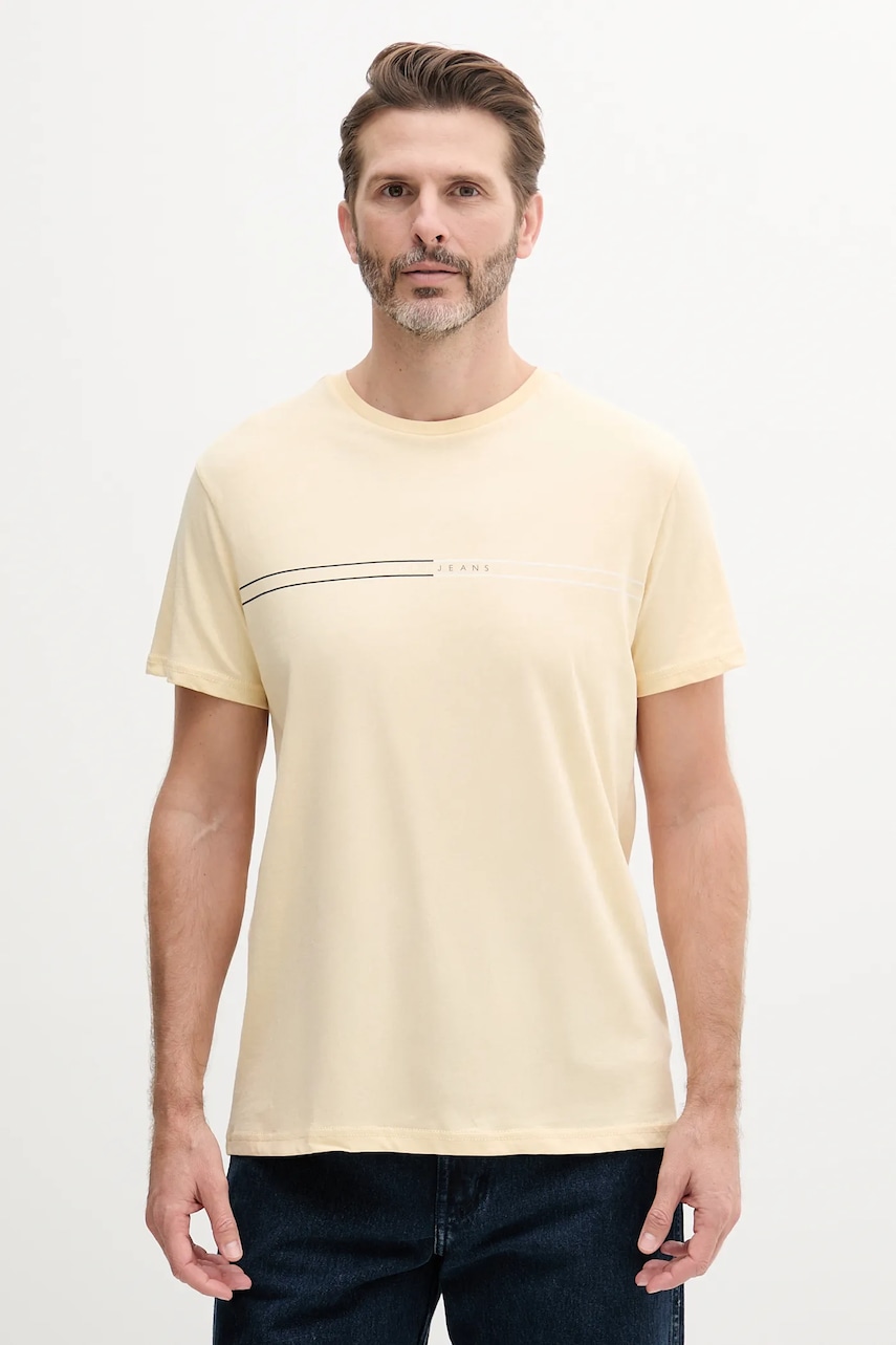 Tommy Jeans tricou bărbați, culoarea galben, cu imprimeu, DM0DM20779