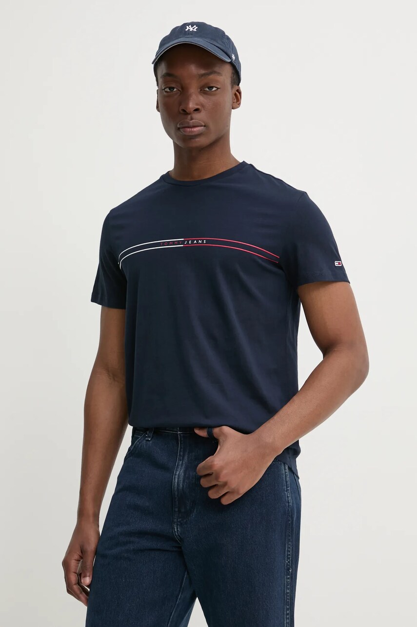 Tommy Jeans tricou bărbați, culoarea bleumarin, cu imprimeu, DM0DM20779