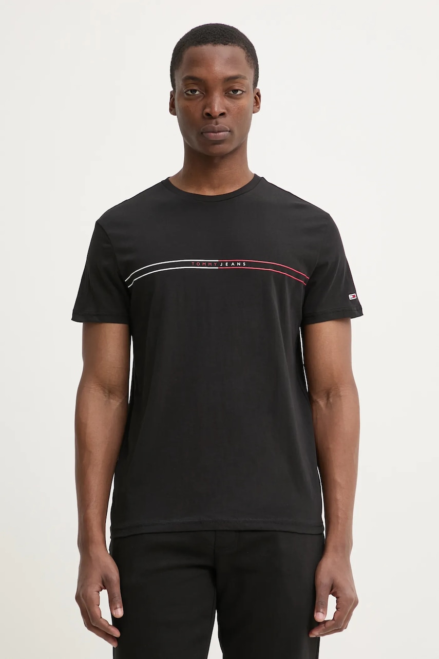 Tommy Jeans tricou bărbați, culoarea negru, cu imprimeu, DM0DM20779
