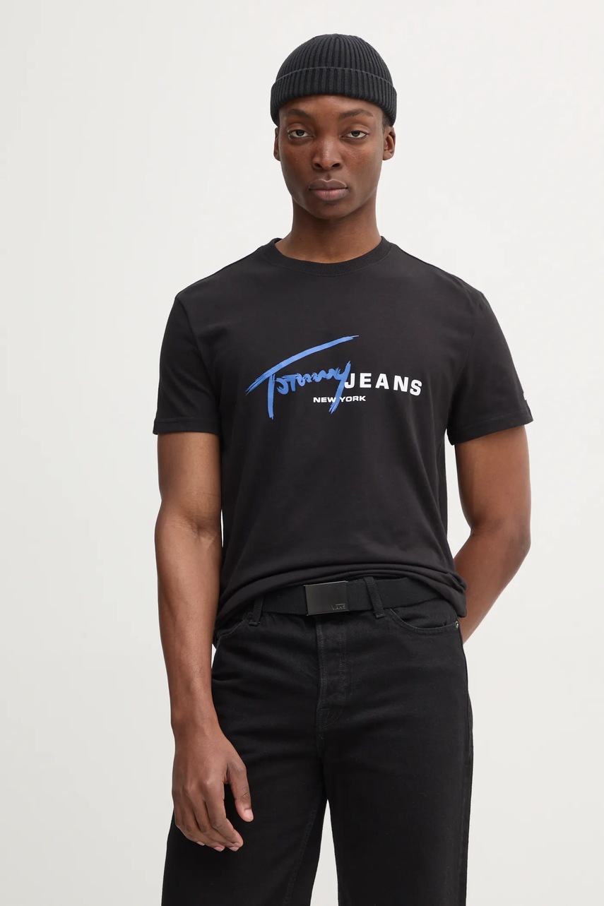 Tommy Jeans tricou din bumbac barbati, culoarea negru, cu imprimeu, DM0DM20817