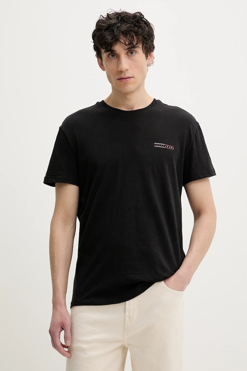 Tommy Jeans tricou din bumbac barbati, culoarea negru, cu imprimeu, DM0DM21303