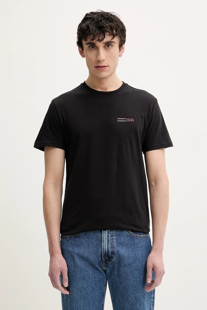 Tommy Jeans tricou din bumbac bărbați, culoarea negru, cu imprimeu, DM0DM21344 Tommy Jeans tricou din bumbac bărbați, culoarea negru, cu imprimeu, DM0DM21344