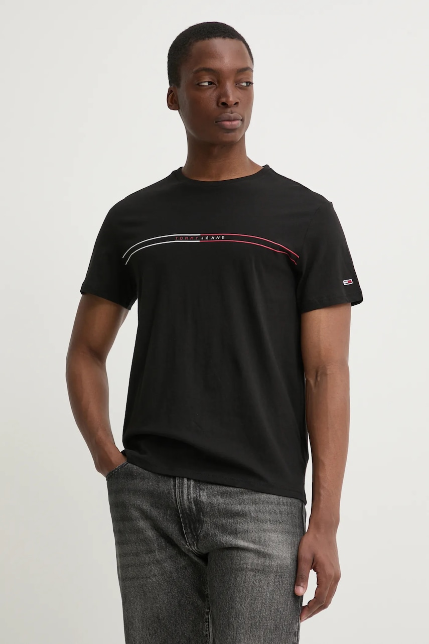 Tommy Jeans tricou din bumbac 2-pack barbati, culoarea negru, cu imprimeu, DM0DM21902 Tommy Jeans tricou din bumbac 2-pack barbati, culoarea negru, cu imprimeu, DM0DM21902