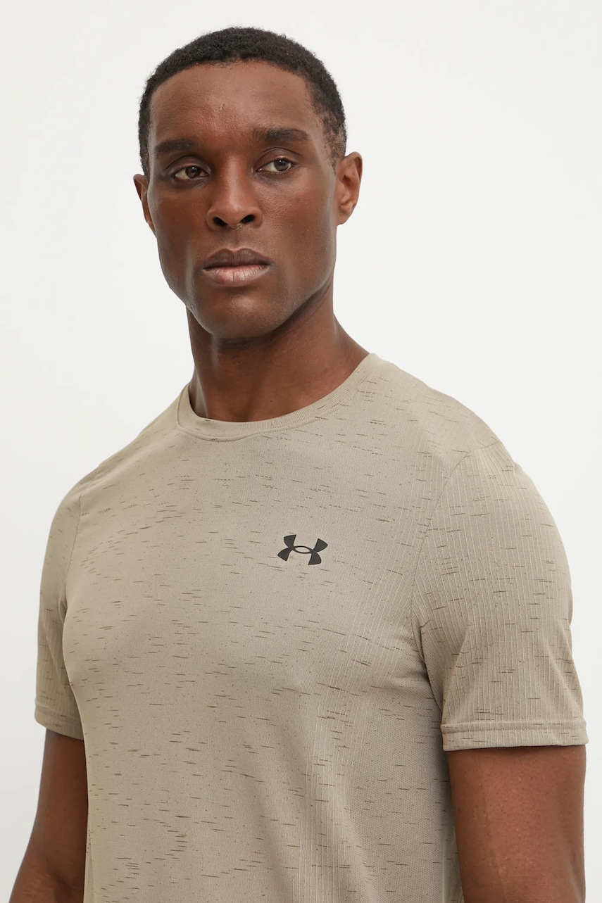 Under Armour tricou de antrenament Vanish Seamless culoarea bej, neted, 1382801 Under Armour tricou de antrenament Vanish Seamless culoarea bej, neted, 1382801