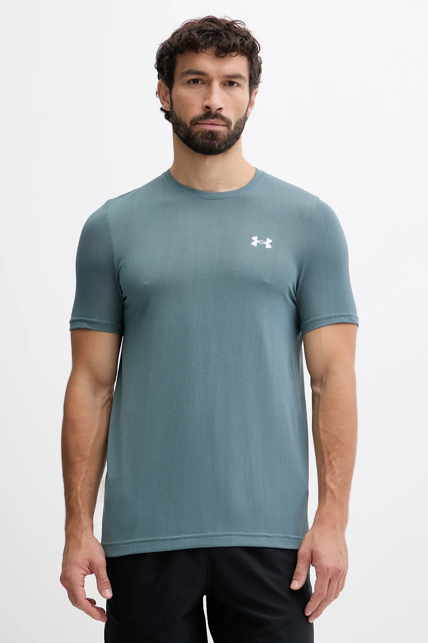 Under Armour tricou de antrenament Vanish Seamless culoarea bleumarin, cu model, 1388129