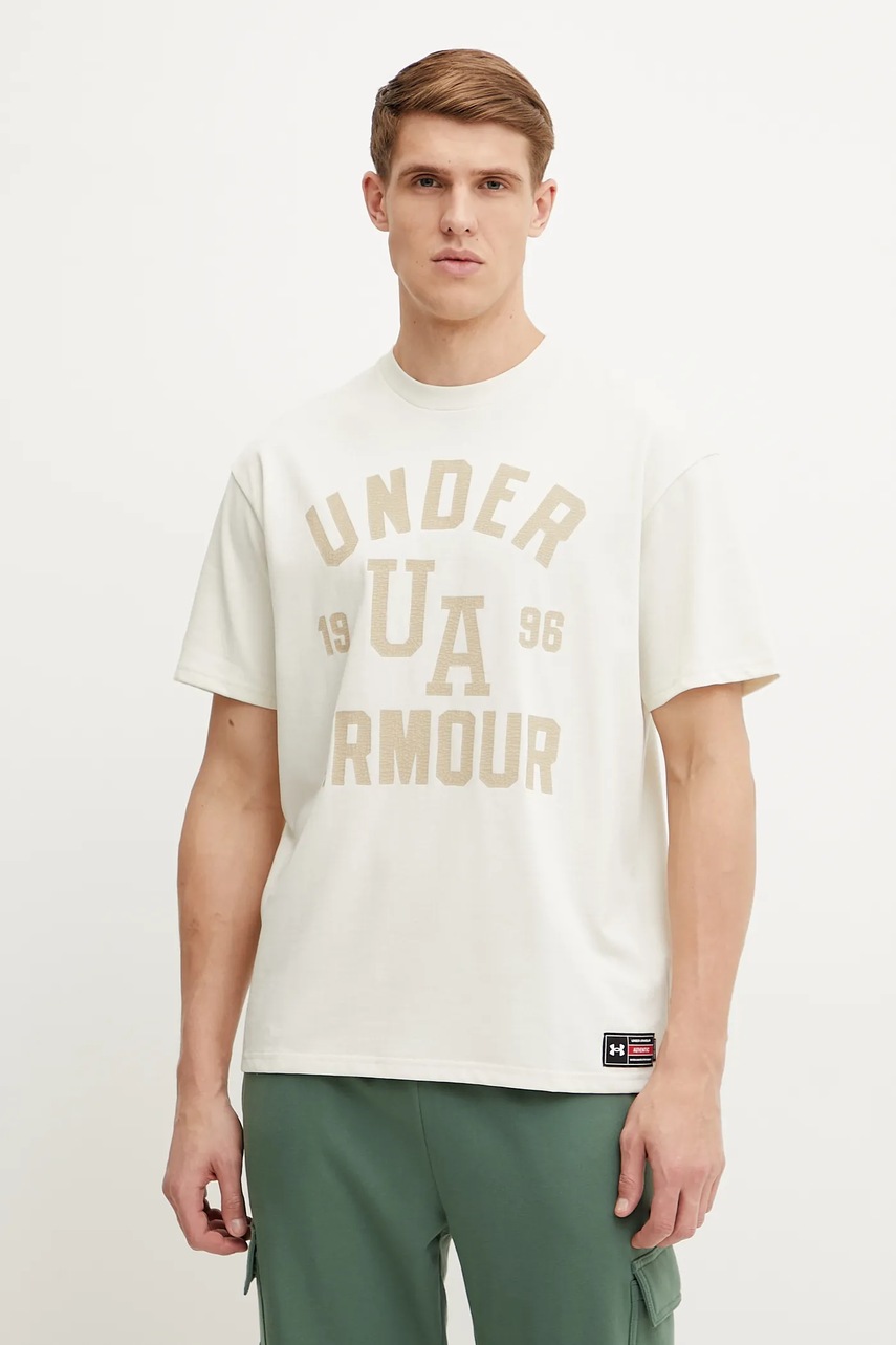 Under Armour tricou barbati, culoarea bej, cu imprimeu, 1390179