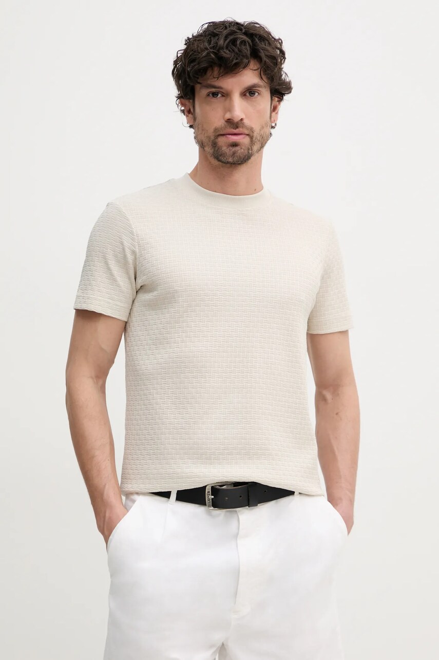 Joop! tricou din bumbac barbati, culoarea bej, neted, 30044672