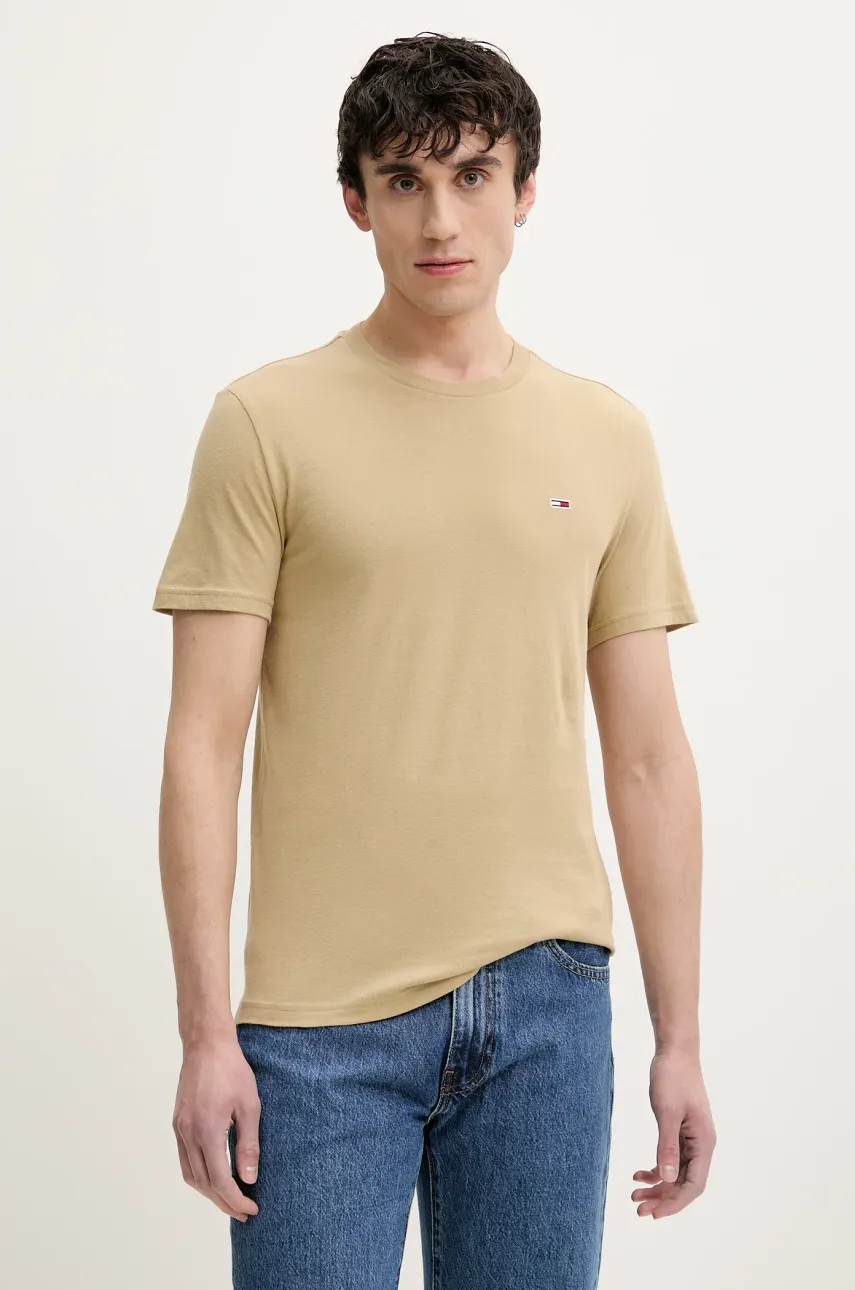 Хлопковая футболка Tommy Jeans 2 шт цвет бежевый однотонная DM0DM20687 Хлопковая футболка Tommy Jeans 2 шт цвет бежевый однотонная DM0DM20687