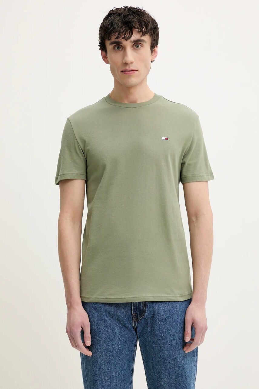 Tommy Jeans tricou din bumbac 2-pack barbati, culoarea verde, neted, DM0DM20687 Tommy Jeans tricou din bumbac 2-pack barbati, culoarea verde, neted, DM0DM20687
