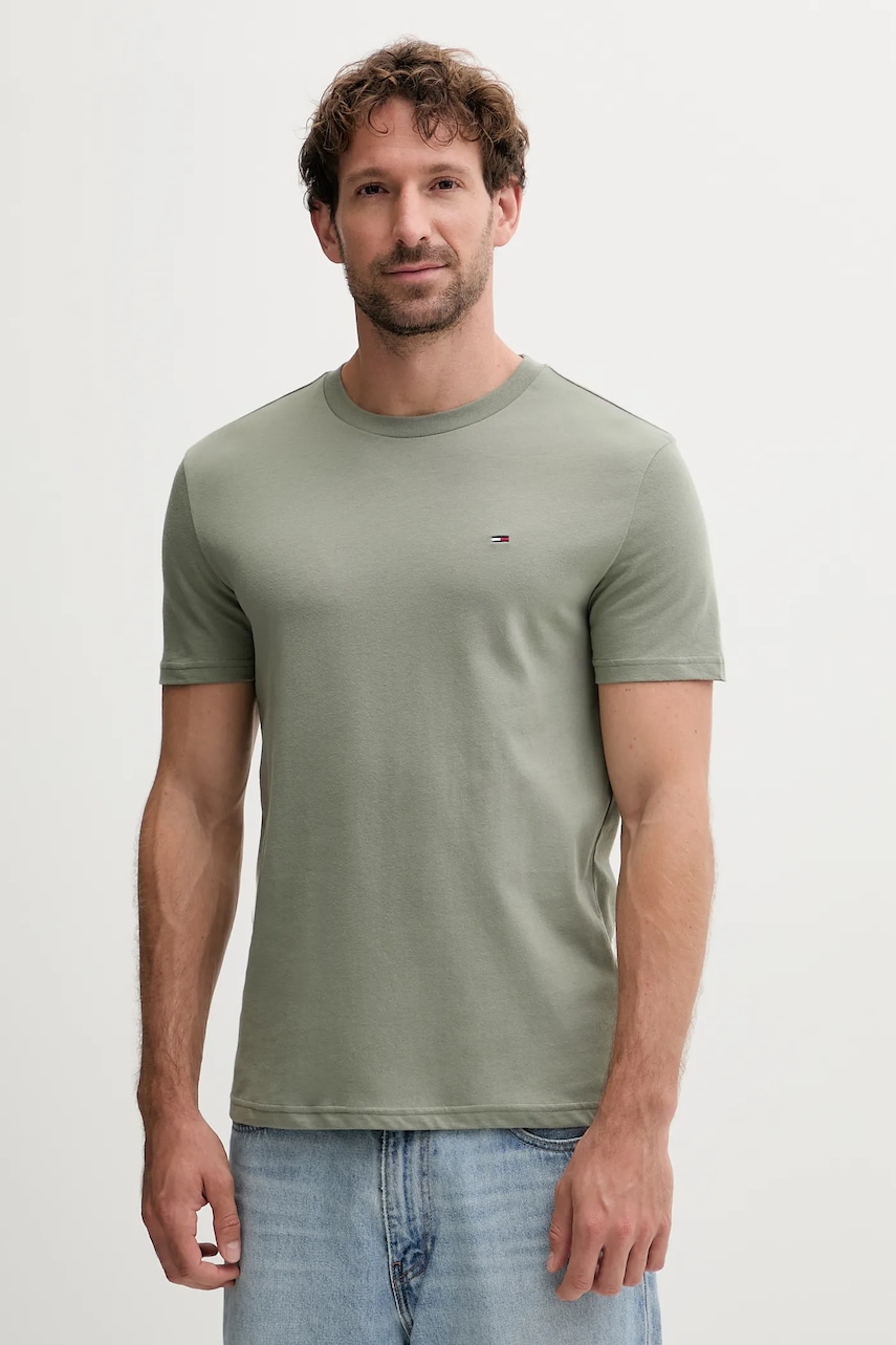Tommy Jeans tricou din bumbac 2-pack bărbați, culoarea verde, uni, DM0DM20687
