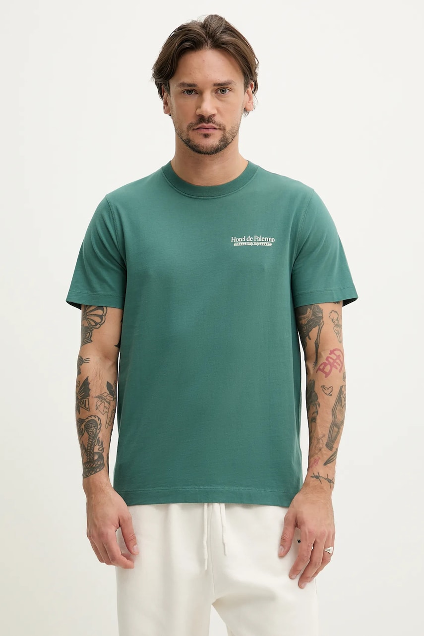Abercrombie & Fitch tricou din bumbac barbati, culoarea verde, cu imprimeu, KI123-5001 Abercrombie & Fitch tricou din bumbac barbati, culoarea verde, cu imprimeu, KI123-5001
