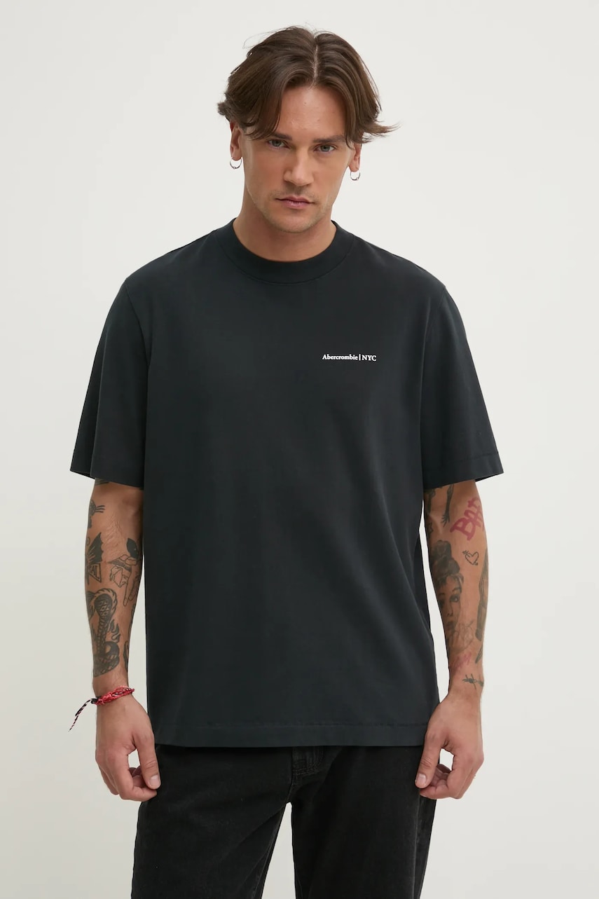 Abercrombie & Fitch tricou din bumbac barbati, culoarea negru, cu imprimeu, KI123-5017 Abercrombie & Fitch tricou din bumbac barbati, culoarea negru, cu imprimeu, KI123-5017