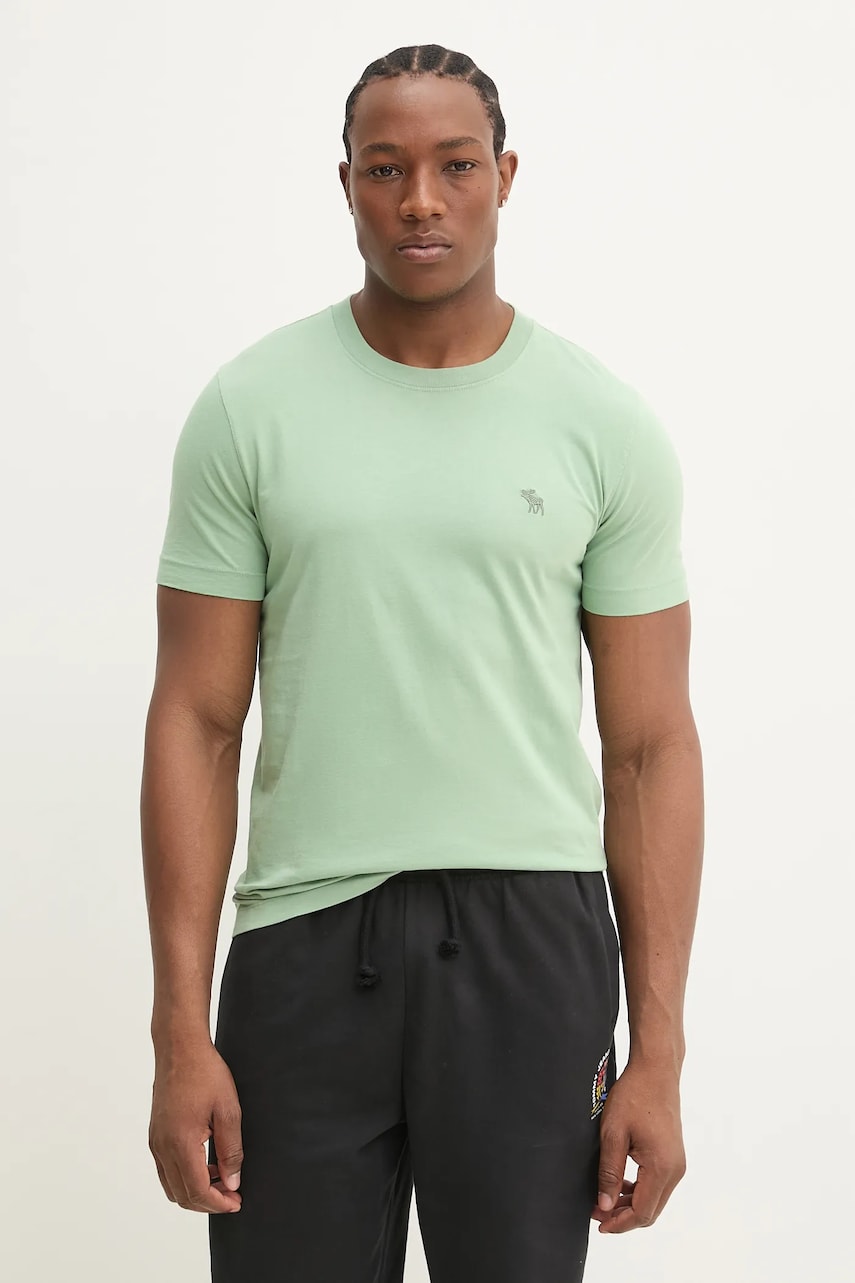 Abercrombie & Fitch tricou din bumbac bărbați, culoarea verde, uni, KI124-5103 Abercrombie & Fitch tricou din bumbac bărbați, culoarea verde, uni, KI124-5103