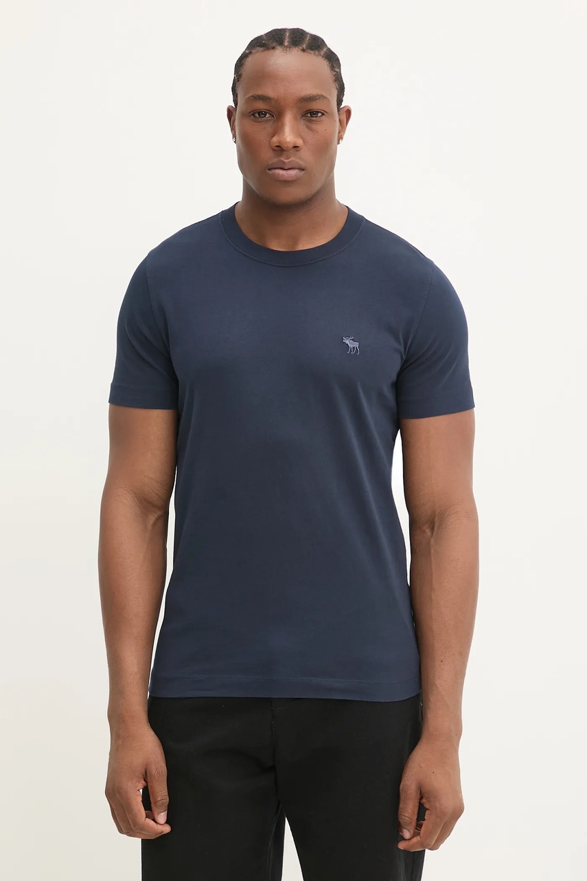 Abercrombie & Fitch tricou din bumbac bărbați, culoarea albastru marin, uni, KI124-5104