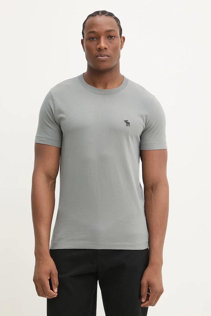 Abercrombie & Fitch tricou din bumbac bărbați, culoarea gri, uni, KI124-5105 Abercrombie & Fitch tricou din bumbac bărbați, culoarea gri, uni, KI124-5105