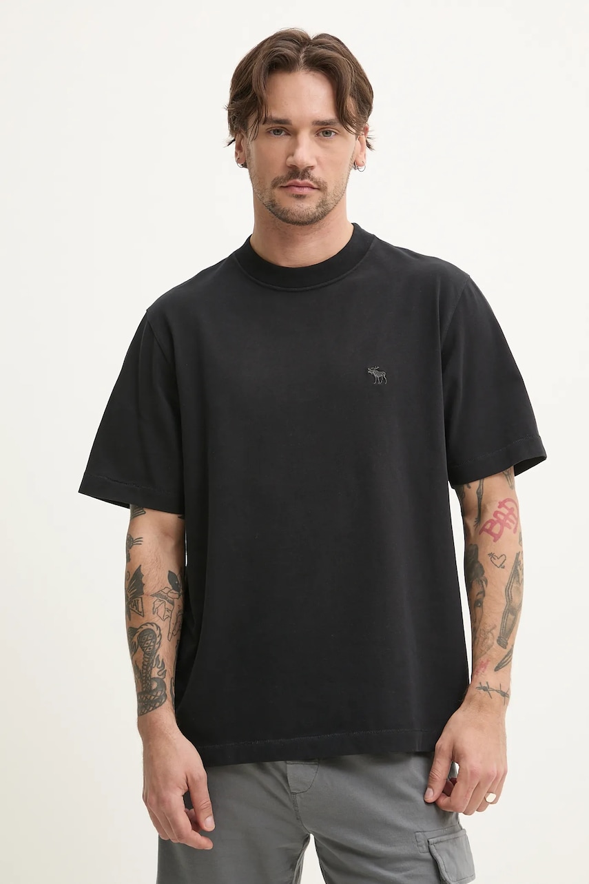Abercrombie & Fitch tricou din bumbac barbati, culoarea negru, neted, KI124-5181