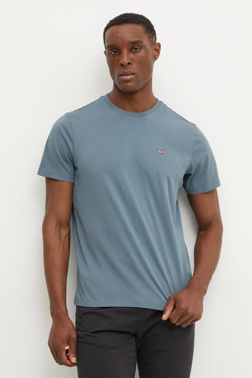 Napapijri tricou din bumbac Salis barbati, culoarea gri, neted, NP0A4H8DG1Y1