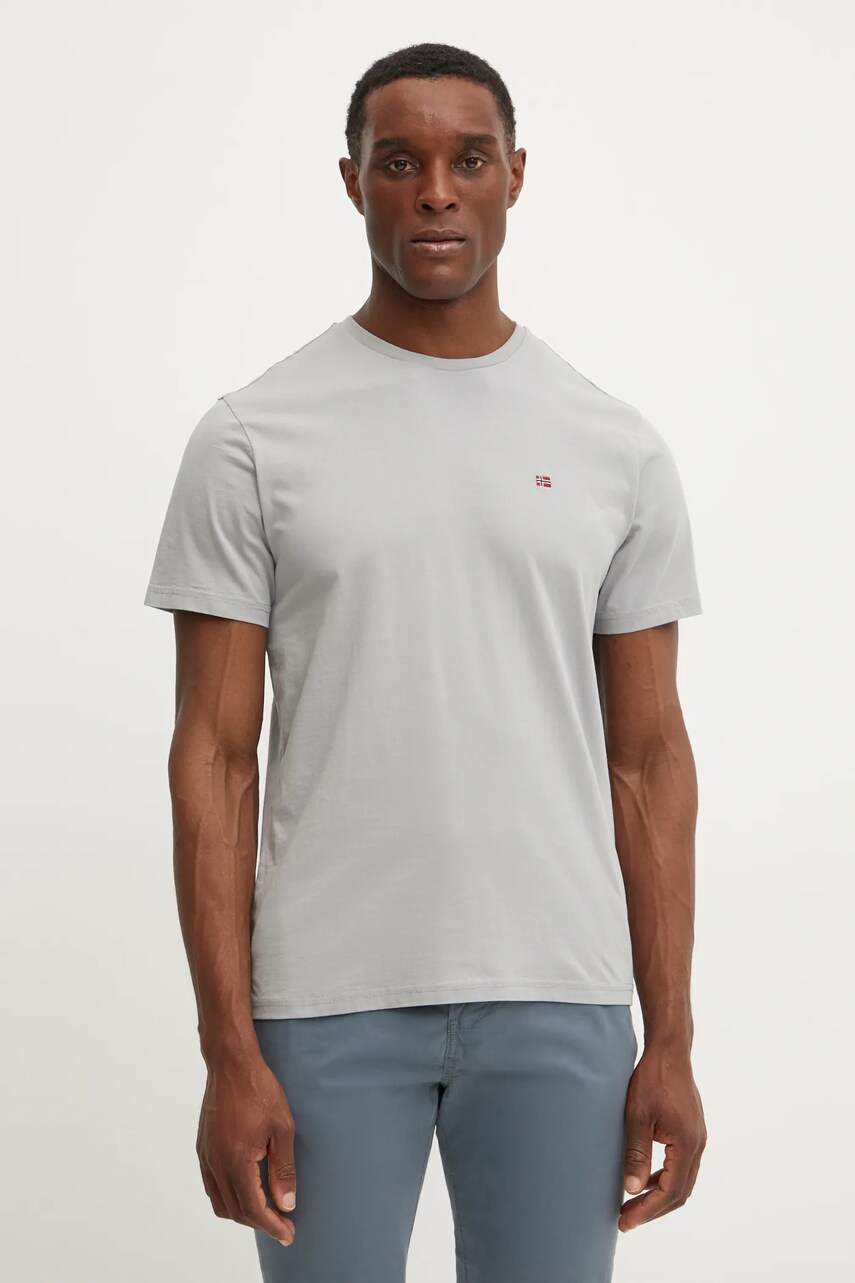 Napapijri tricou din bumbac Salis barbati, culoarea gri, neted, NP0A4H8DH621