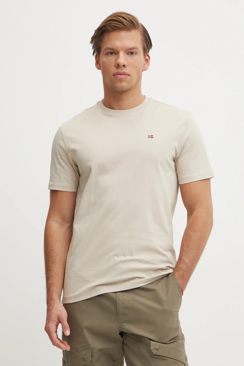 Napapijri tricou din bumbac Salis barbati, culoarea bej, neted, NP0A4H8DN1P1