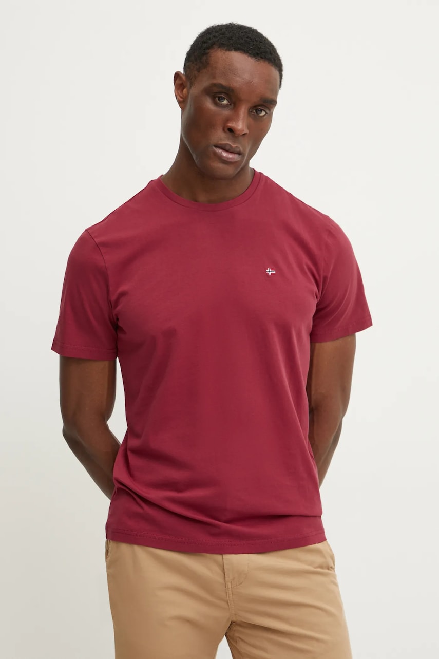 Napapijri tricou din bumbac Salis barbati, culoarea rosu, neted, NP0A4H8DR1E1