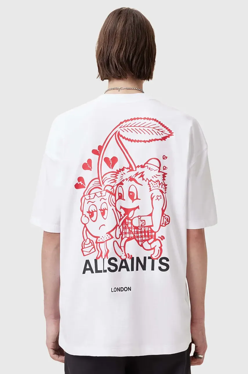 Хлопковая футболка AllSaints BREAKUP мужская цвет белый с принтом M022PC Хлопковая футболка AllSaints BREAKUP мужская цвет белый с принтом M022PC