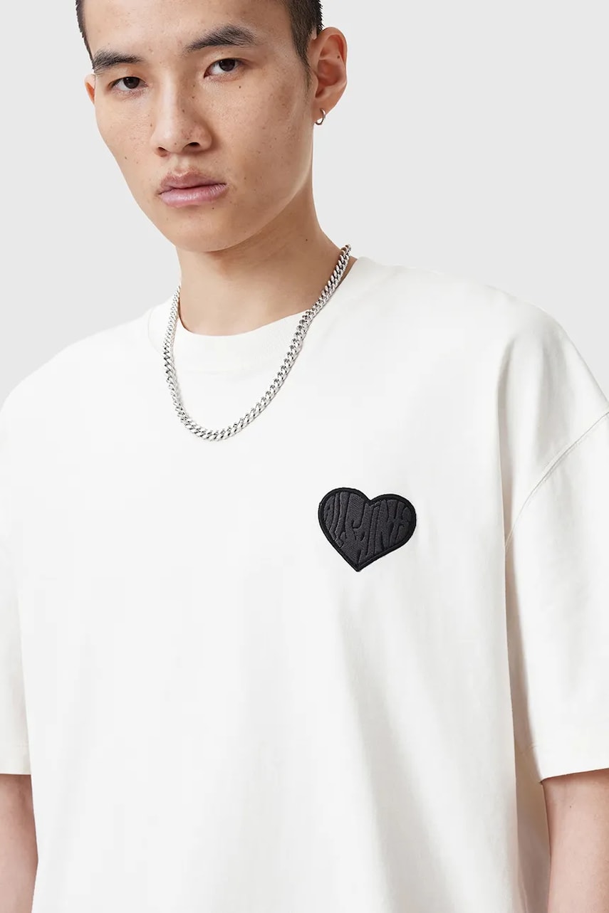 Хлопковая футболка AllSaints LOVER цвет белый однотонная M029PC Хлопковая футболка AllSaints LOVER цвет белый однотонная M029PC