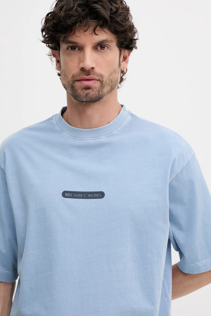 Βαμβακερό μπλουζάκι Michael Kors ανδρικό, χρώμα: μπλε, CS552K2HU2 φωτογραφία