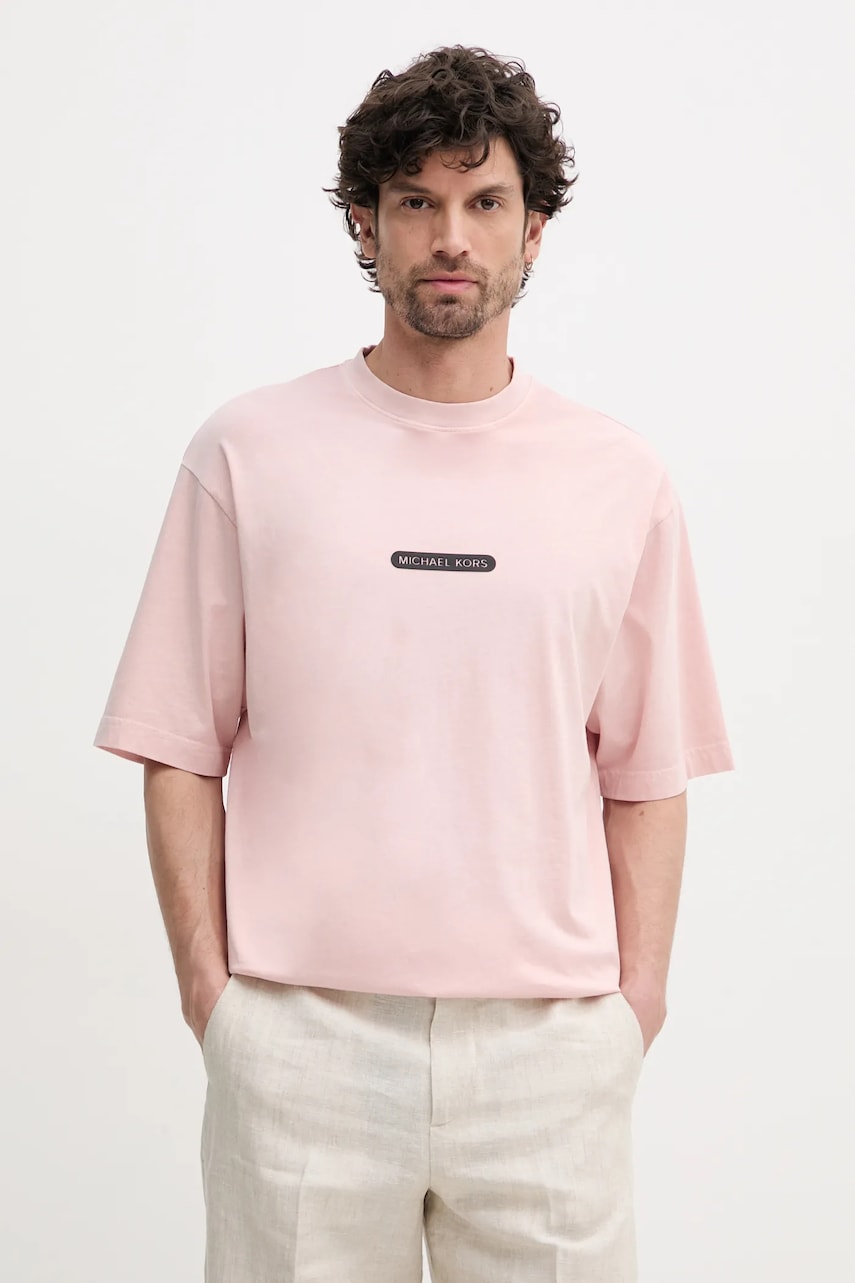 Michael Kors tricou din bumbac barbati, culoarea roz, cu imprimeu, CS552K2HU2 Michael Kors tricou din bumbac barbati, culoarea roz, cu imprimeu, CS552K2HU2