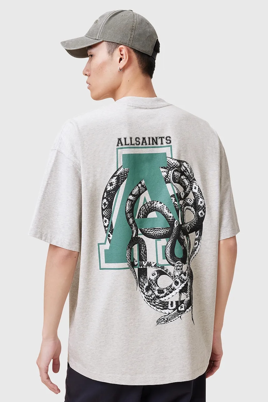AllSaints tricou din bumbac CADUCEUS barbati, culoarea gri, cu imprimeu, M005PC AllSaints tricou din bumbac CADUCEUS barbati, culoarea gri, cu imprimeu, M005PC