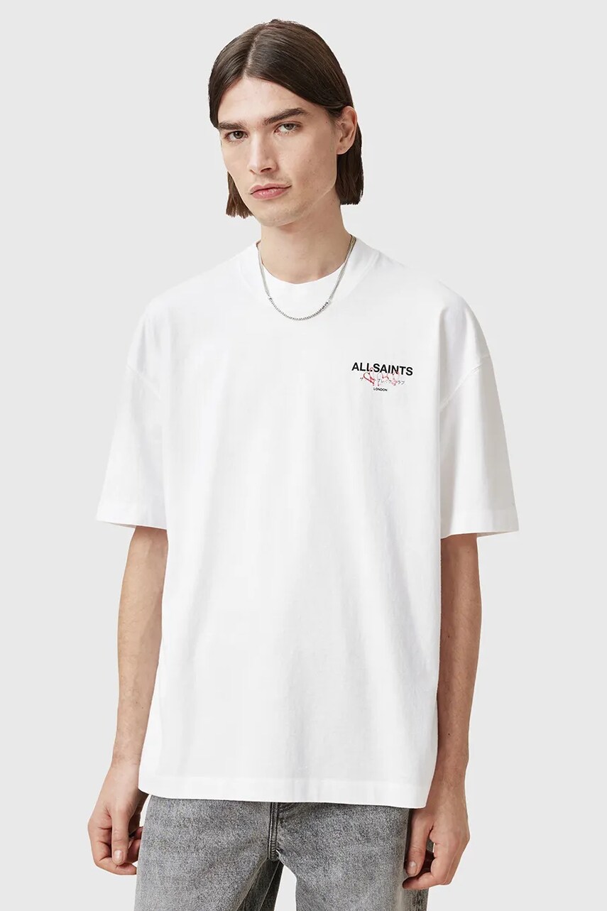 AllSaints tricou din bumbac AMORE barbati, culoarea alb, cu imprimeu, M010PC