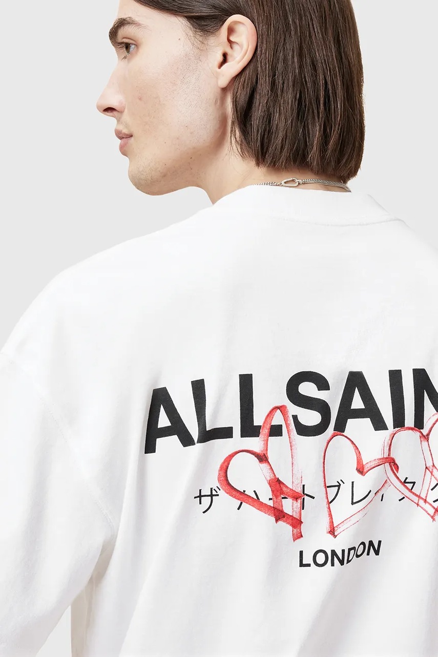Хлопковая футболка AllSaints AMORE мужская цвет белый с принтом M010PC Хлопковая футболка AllSaints AMORE мужская цвет белый с принтом M010PC