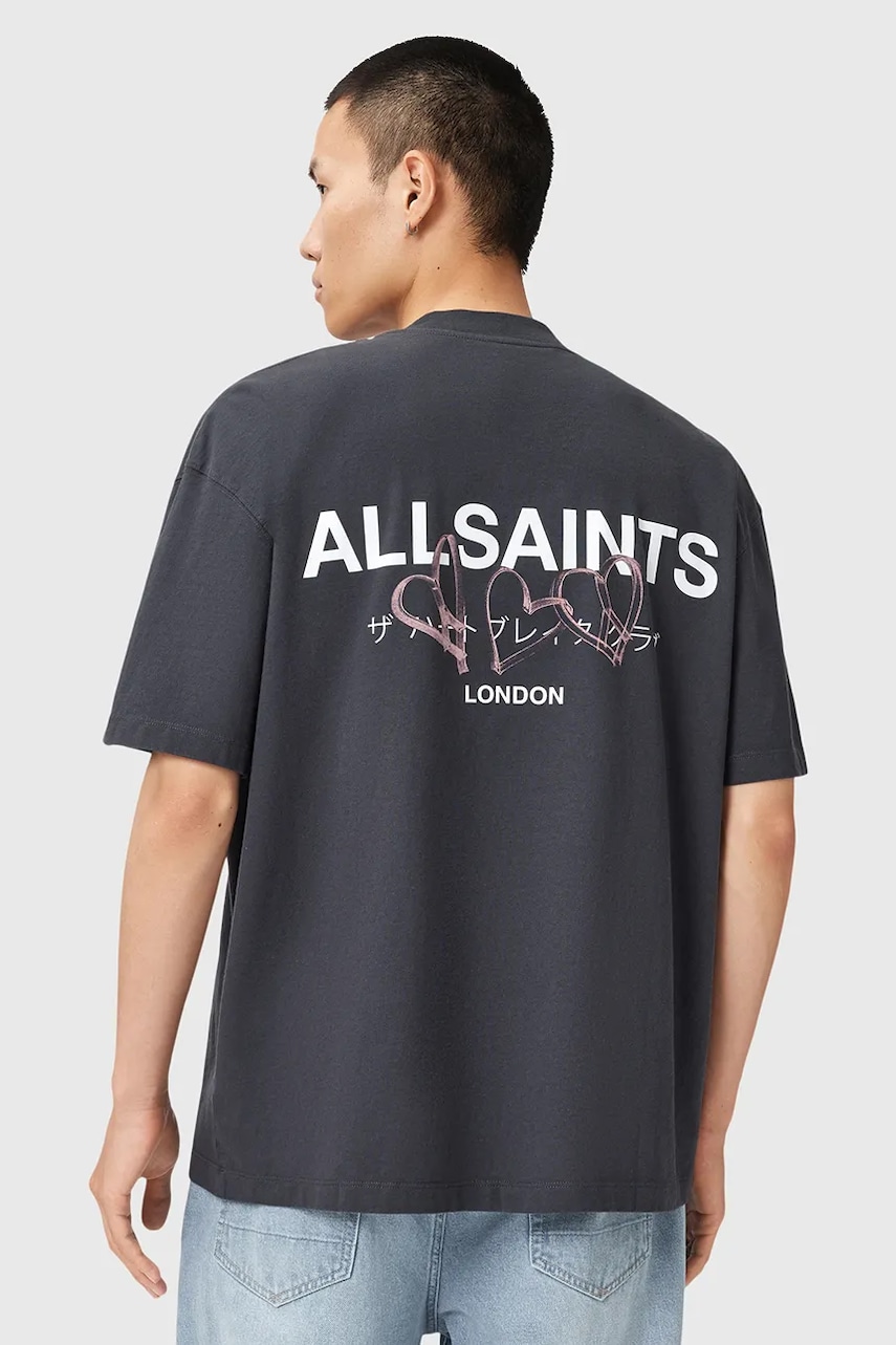 Bavlněné tričko AllSaints AMORE pánské, bílá barva, s potiskem, M010PC