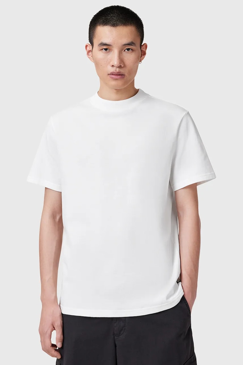 AllSaints tricou din bumbac NERO barbati, culoarea alb, neted, M013JB AllSaints tricou din bumbac NERO barbati, culoarea alb, neted, M013JB