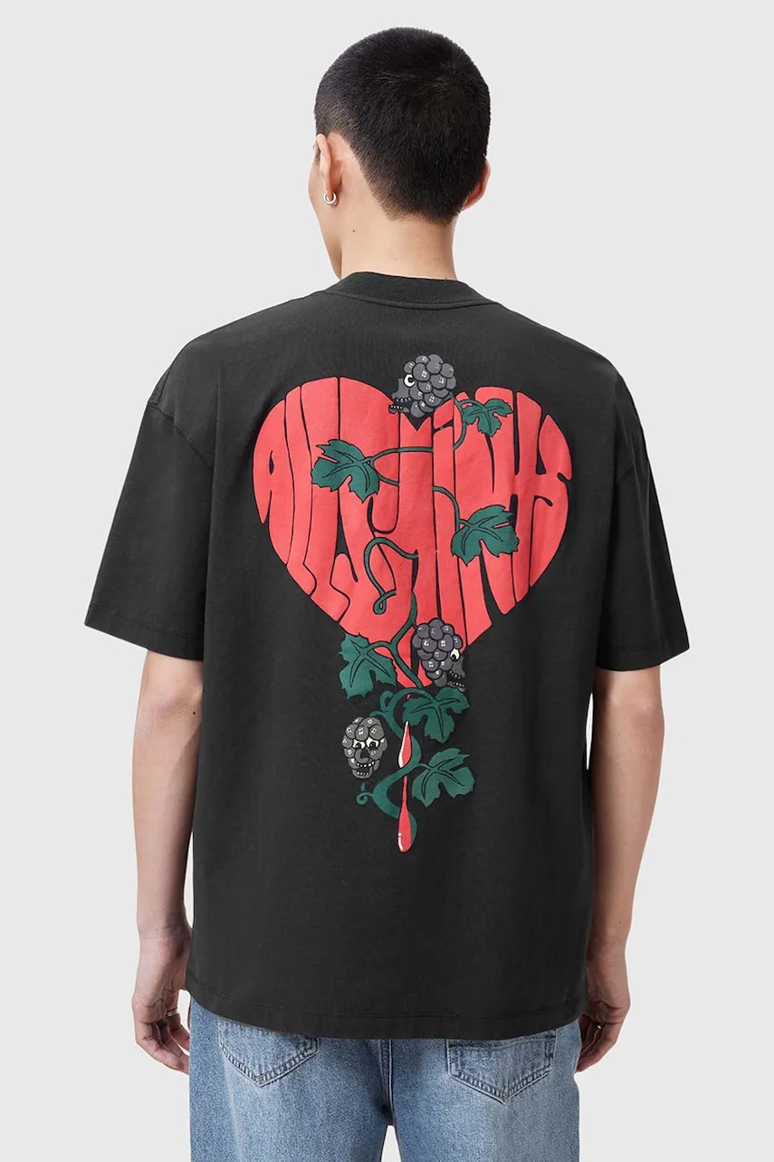 Хлопковая футболка AllSaints SOWN мужская цвет чёрный с принтом M027PC Хлопковая футболка AllSaints SOWN мужская цвет чёрный с принтом M027PC