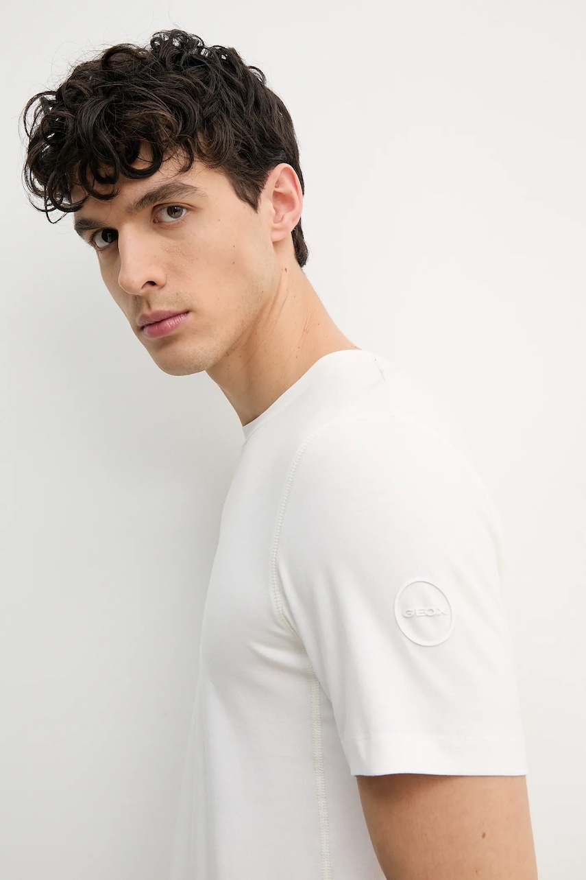 Geox tricou bărbați, culoarea alb, uni, M5510K T3245