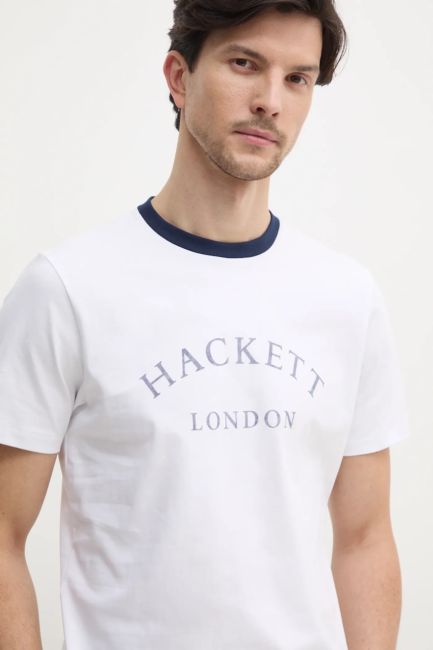 Hackett London tricou din bumbac barbati, culoarea alb, cu imprimeu, HM500893 Hackett London tricou din bumbac barbati, culoarea alb, cu imprimeu, HM500893