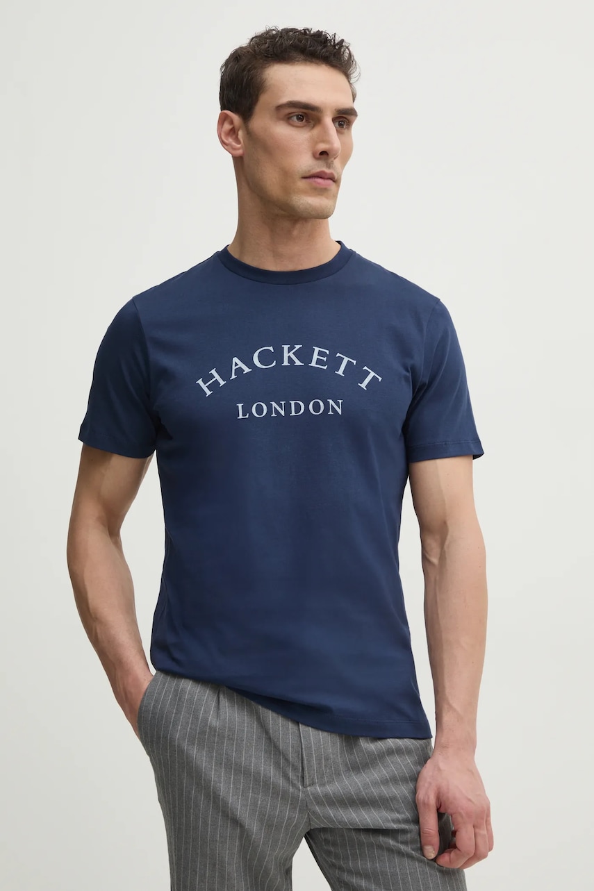 Hackett London tricou din bumbac barbati, culoarea albastru marin, cu imprimeu, HM500893 Hackett London tricou din bumbac barbati, culoarea albastru marin, cu imprimeu, HM500893