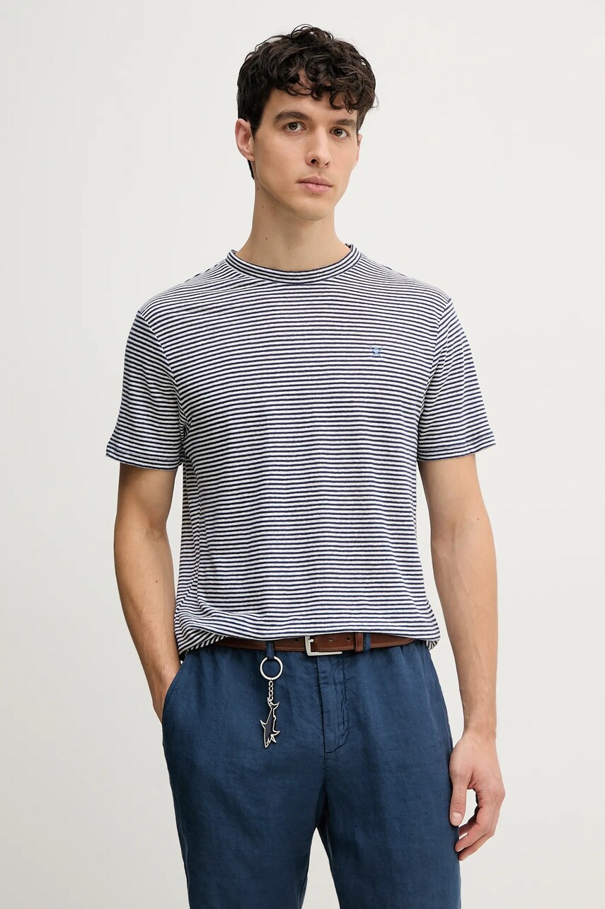 Levně Plátěné tričko Hackett London tmavomodrá barva, HM500888