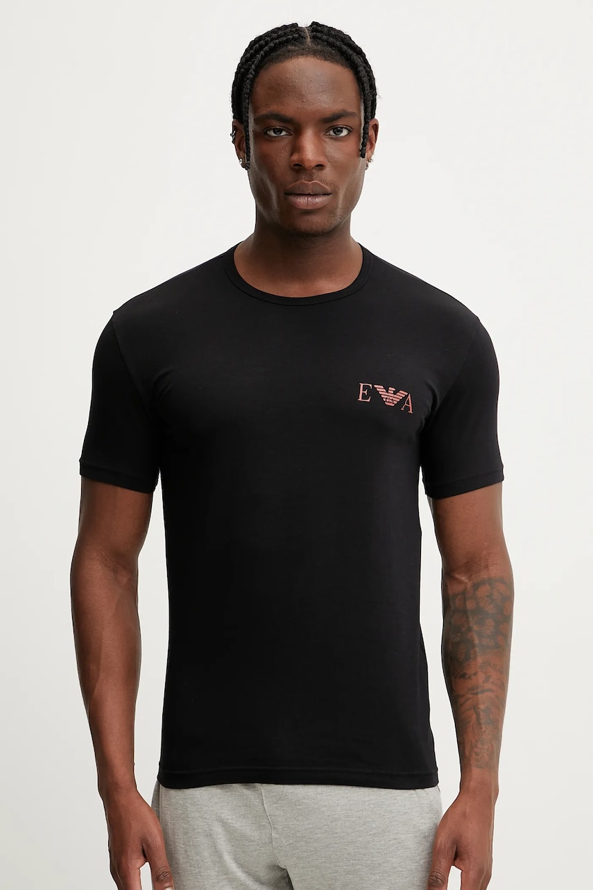 Футболка лаунж Emporio Armani Underwear 2 шт цвет чёрный с принтом EM001849 AF10778 Футболка лаунж Emporio Armani Underwear 2 шт цвет чёрный с принтом EM001849 AF10778