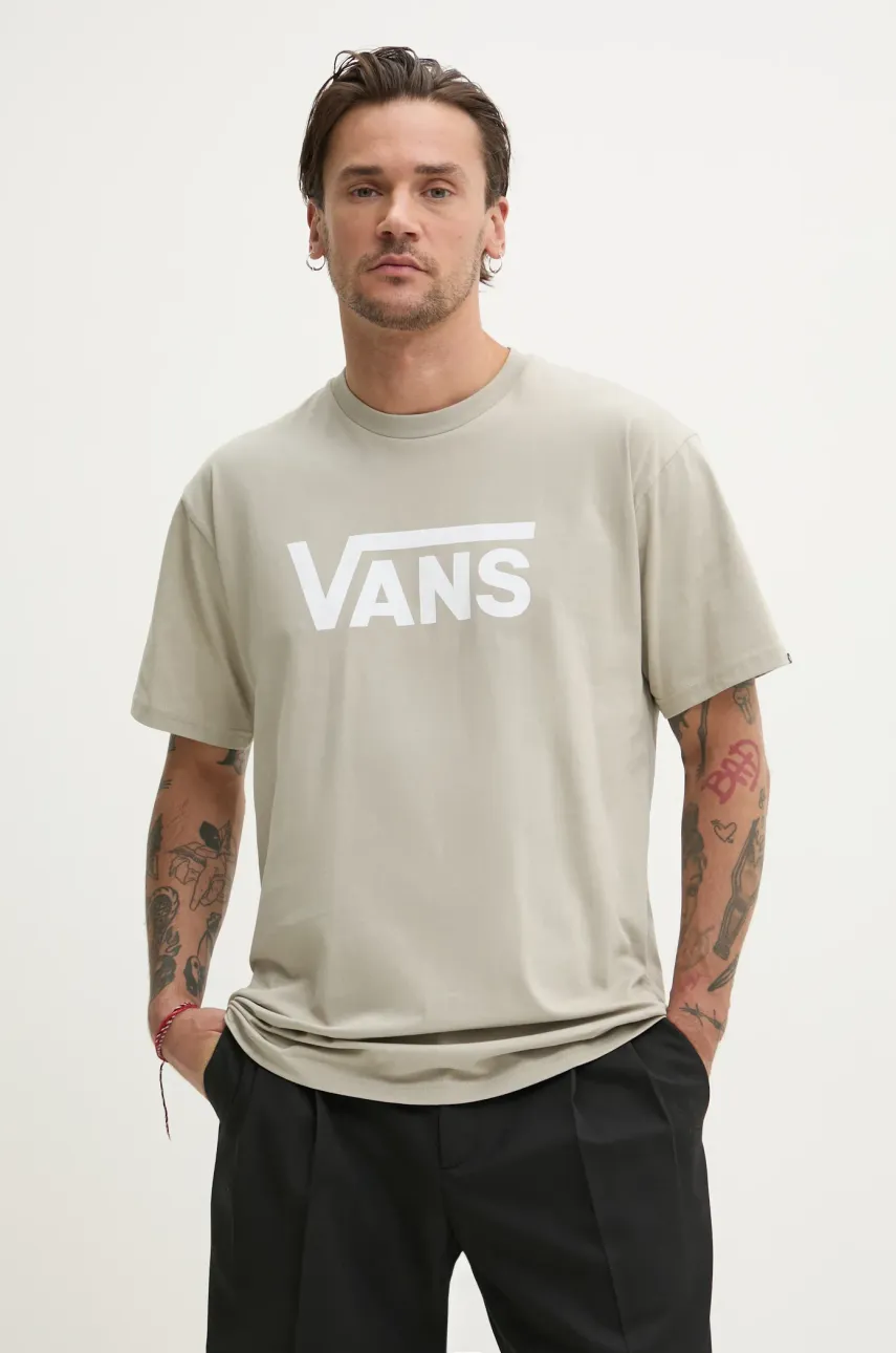 Vans tricou din bumbac barbati, culoarea bej, cu imprimeu, VN000GGGZUJ1