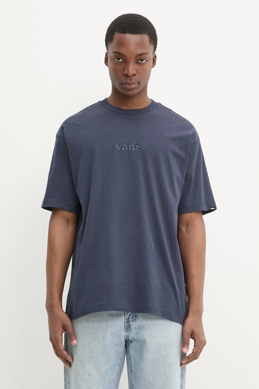 Vans tricou din bumbac barbati, culoarea albastru marin, neted, VN000HPZJDU1 Vans tricou din bumbac barbati, culoarea albastru marin, neted, VN000HPZJDU1