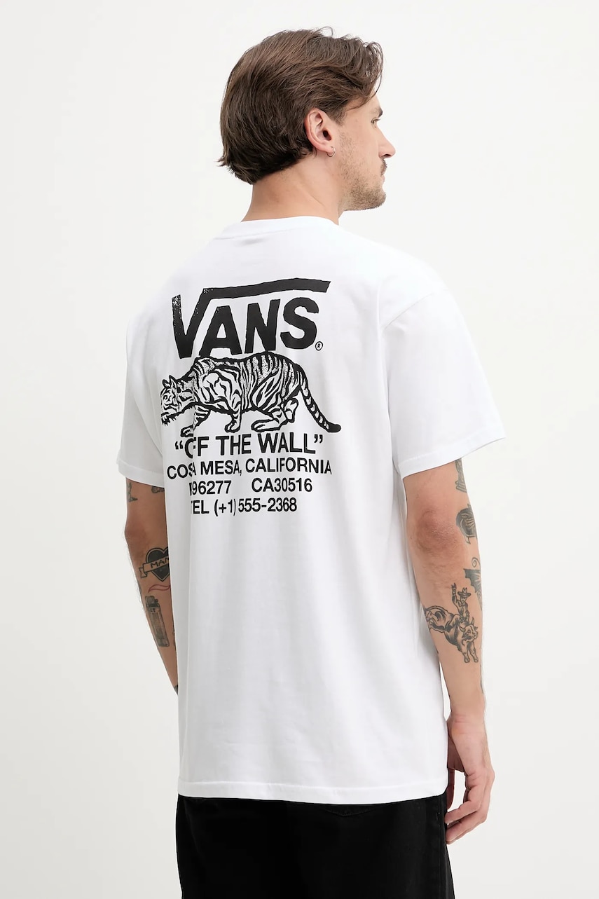 Vans tricou din bumbac barbati, culoarea alb, cu imprimeu, VN000M3YWHT1 Vans tricou din bumbac barbati, culoarea alb, cu imprimeu, VN000M3YWHT1