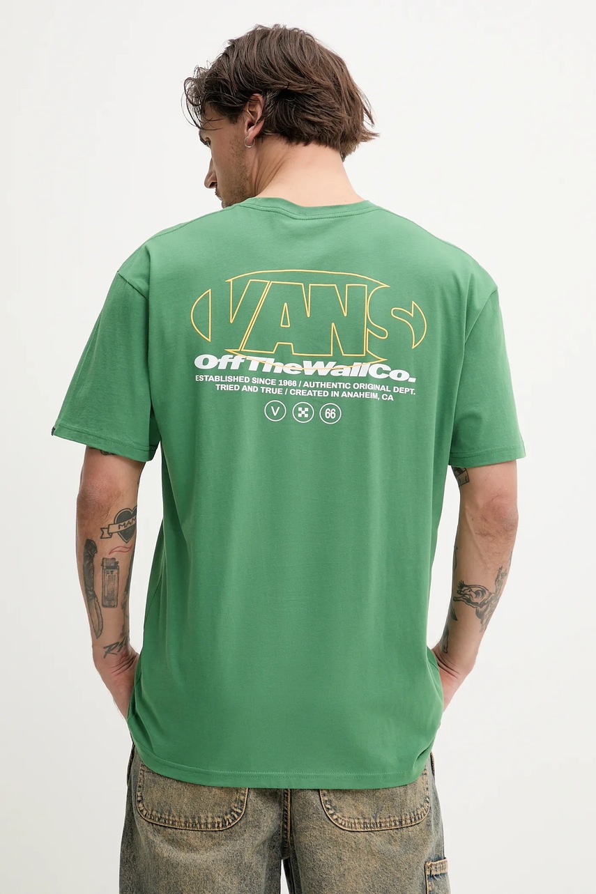 Vans tricou din bumbac barbati, culoarea verde, cu imprimeu, VN000M4CBR11