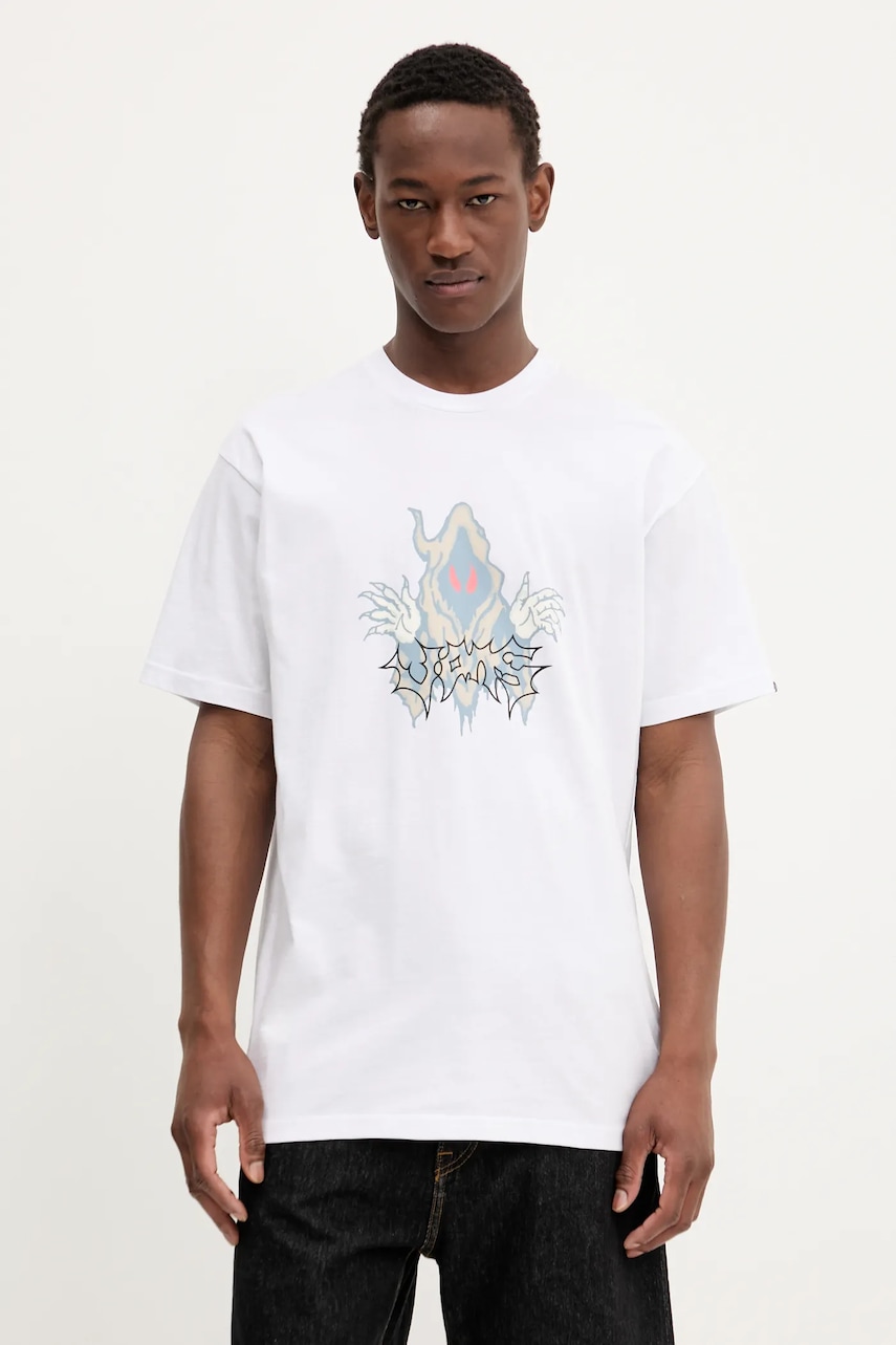 Vans tricou din bumbac culoarea alb, cu imprimeu, VN000M6DWHT1